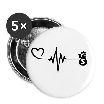 Money Love Pulse Heart - Buttons large 2.2''/56 mm (5-pack) - white - Front