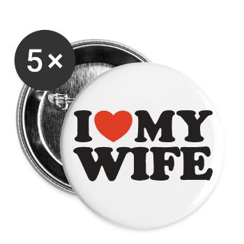 J’aime ma femme Chemise coeur - Lot de 5 grands badges (56 mm) - blanc - Devant