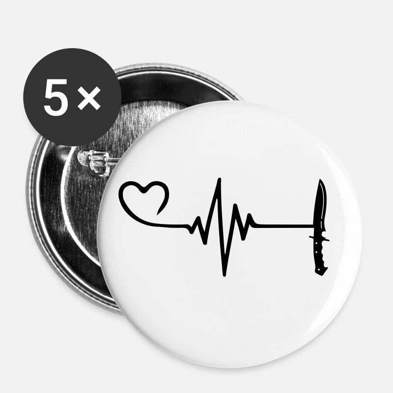 Kniv Puls Hjerte Kærlighed - Buttons/Badges stor, 56 mm (5-pack) - hvid