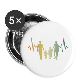 Battement de cœur Famille Parents Enfants - Lot de 5 grands badges (56 mm) - blanc - Devant
