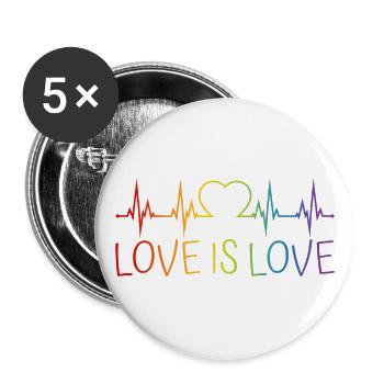 LGBT Heartbeat ECG Heart Rainbow Love is Love - Lot de 5 grands badges (56 mm) - blanc - Devant