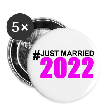 Just Married 2022 Hashtag - Buttons large 2.2''/56 mm (5-pack) - white - Front