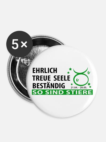 Sternzeichen Stier - Eigenschaften - Buttons groß 56 mm (5er Pack) - Weiß