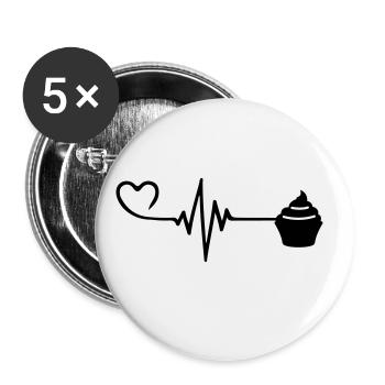 Muffin Pulse Heart Love - Lot de 5 grands badges (56 mm) - blanc - Devant