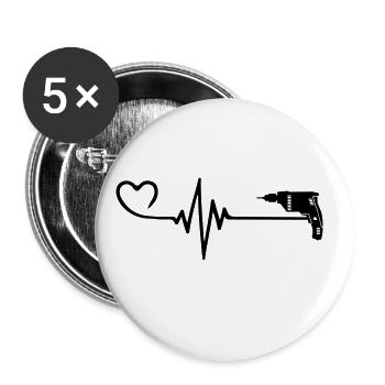 Bohrmaschine Puls Herz Liebe - Buttons groß 56 mm (5er Pack) - Weiß - Vorne
