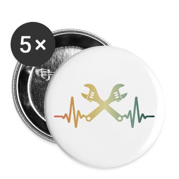 Herzschlag Mechaniker Werkzeug EKG Puls - Buttons groß 56 mm (5er Pack) - Weiß - Vorne