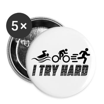 Triathlon - I Try Hard | Farbe änderbar - Buttons groß 56 mm (5er Pack) - Weiß - Vorne