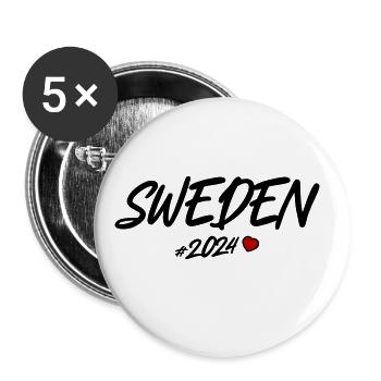 Schweden 2024 Herz - Buttons groß 56 mm (5er Pack) - Weiß - Vorne