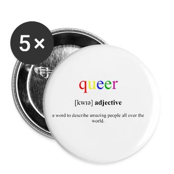 Dictionnaire de définition queer (homosexuell) - Lot de 5 grands badges (56 mm) - blanc - Devant