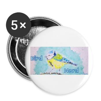 Bird Nerd Blaumeise Geschenkidee für Vogelfans - Buttons groß 56 mm (5er Pack) - Weiß - Vorne
