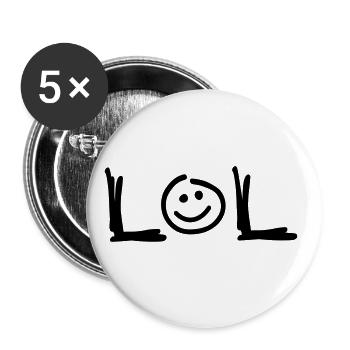Slogan lol. plaisir, rires et fête. sourire. - Lot de 5 grands badges (56 mm) - blanc - Devant