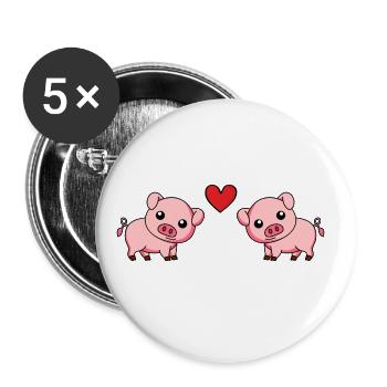 Schwein Comic Paar Liebe - Buttons groß 56 mm (5er Pack) - Weiß - Vorne