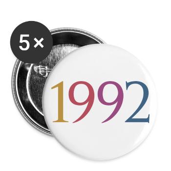 Jahr 1992, 30 Jahre alt, Geschenk zum 30. Geburtstag - Buttons groß 56 mm (5er Pack) - Weiß - Vorne