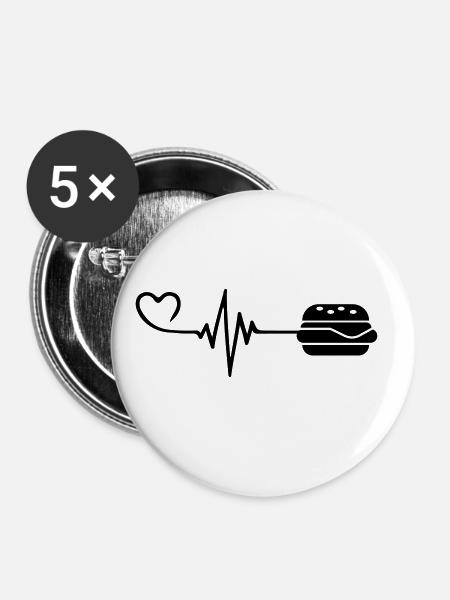 Burger Puls Herz Liebe - Buttons groß 56 mm (5er Pack) - Weiß