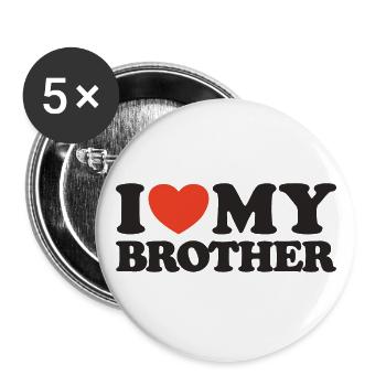 J’aime mon frère T-shirt cœur - Lot de 5 grands badges (56 mm) - blanc - Devant