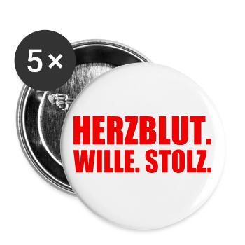Herzblut wille stolz - Buttons groß 56 mm (5er Pack) - Weiß - Vorne