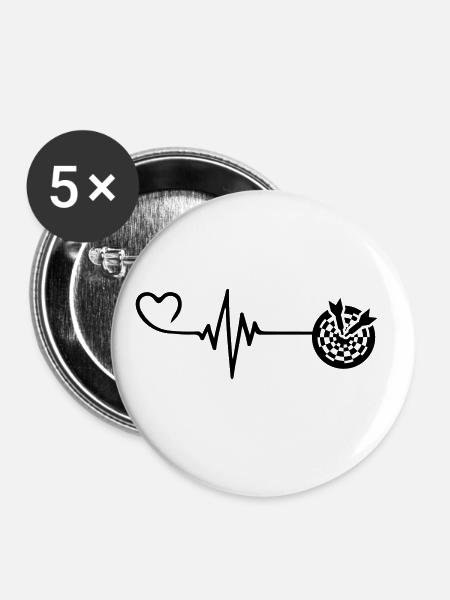 Darts Symbol Heart Pulse Heartbeat - Buttons large 2.2''/56 mm (5-pack) - white