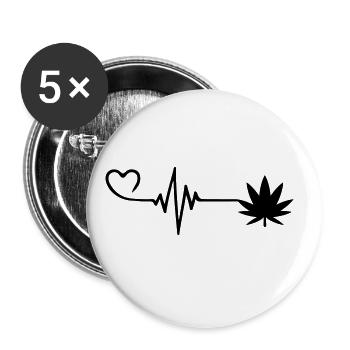 Hemp Leaf Pulse Heart Love - Buttons large 2.2''/56 mm (5-pack) - white - Front