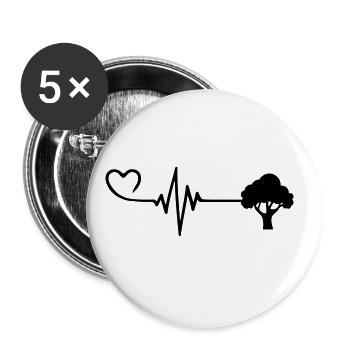 Baum Puls Herz Liebe - Buttons groß 56 mm (5er Pack) - Weiß - Vorne