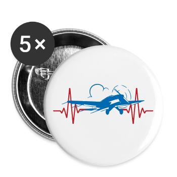 Herzschlag Flieger Flugzeug | Farben änderbar - Buttons groß 56 mm (5er Pack) - Weiß - Vorne
