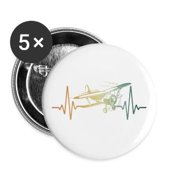 Herzschlag Flieger Flugzeug Pilot - Buttons groß 56 mm (5er Pack) - Weiß - Vorne