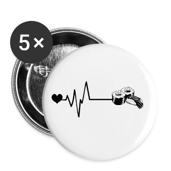 Steak Herzschlag Puls - Buttons groß 56 mm (5er Pack) - Weiß - Vorne