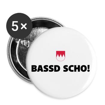 Bassd Scho! - Buttons groß 56 mm (5er Pack) - Weiß - Vorne