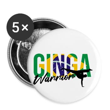 Ginga Capoeira für brasilianische Kampfsportarten - Buttons groß 56 mm (5er Pack) - Weiß - Vorne