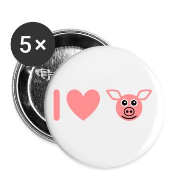 ★ Design colors changeable ★ I love pigs - Buttons large 2.2''/56 mm (5-pack) - white - Front