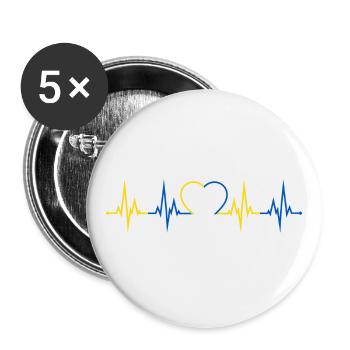 Ukraine Herzschlag - Buttons groß 56 mm (5er Pack) - Weiß - Vorne
