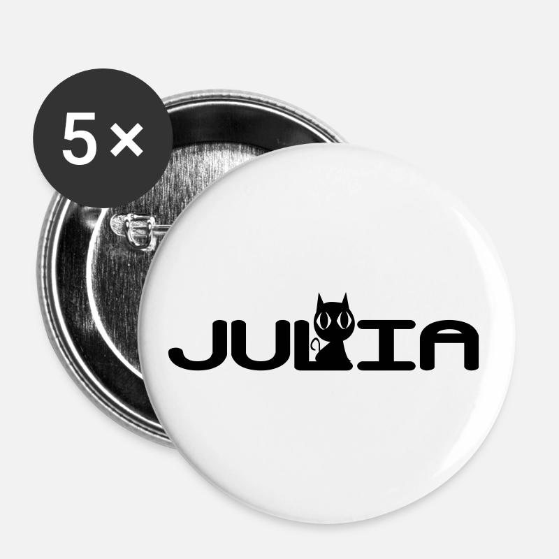Julia mit schwarzer Katze - Buttons groß 56 mm (5er Pack) - Weiß