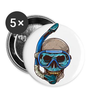 Tauchen Totenkopf Taucherbrille Schnorchel - Buttons groß 56 mm (5er Pack) - Weiß - Vorne