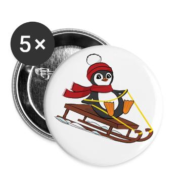 Schneeschlittenpinguin - Niedliche Tiere Lustiger Winter - Buttons groß 56 mm (5er Pack) - Weiß - Vorne