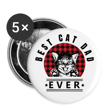 Best Cat Dad Ever Buffalo Plaid Check - Buttons large 2.2''/56 mm (5-pack) - white - Front