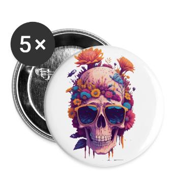 toten Schädel mit einer trendigen Sonnenbrille - Buttons groß 56 mm (5er Pack) - Weiß - Vorne