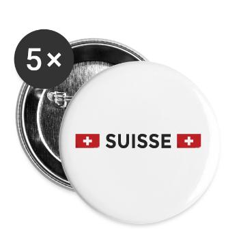 Schweiz Fußball Fan Trikot Schweizer Flagge Suisse - Buttons groß 56 mm (5er Pack) - Weiß - Vorne