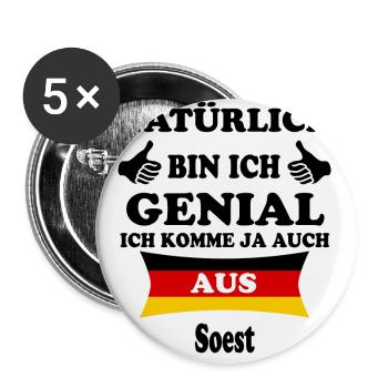 Geschenk Genial komme aus Soest - Buttons groß 56 mm (5er Pack) - Weiß - Vorne