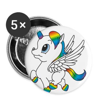 Rainbow unicorn, Pegasus - Buttons large 2.2''/56 mm (5-pack) - white - Front