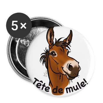 Mule, Tête de mule! (texte noir) - Lot de 5 grands badges (56 mm) - blanc - Devant