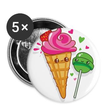 Happy ice cream and lollipops are in love - Buttons large 2.2''/56 mm (5-pack) - white - Front