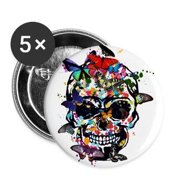 head of death butterfly skull crane fantasy design - Buttons large 2.2''/56 mm (5-pack) - white - Front
