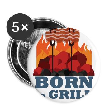 Geboren um zu grilen BBQ Zeit Geschenk Grill - Buttons groß 56 mm (5er Pack) - Weiß - Vorne