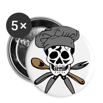 Totenkopf Koch - Buttons groß 56 mm (5er Pack) - Weiß - Vorne