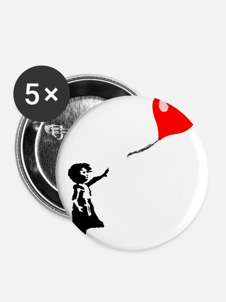 Ballon Mädchen Herz - Buttons groß 56 mm (5er Pack) - Weiß