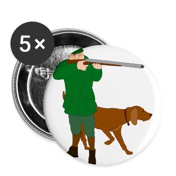 Chasse, chien, chasseur - Lot de 5 grands badges (56 mm) - blanc - Devant