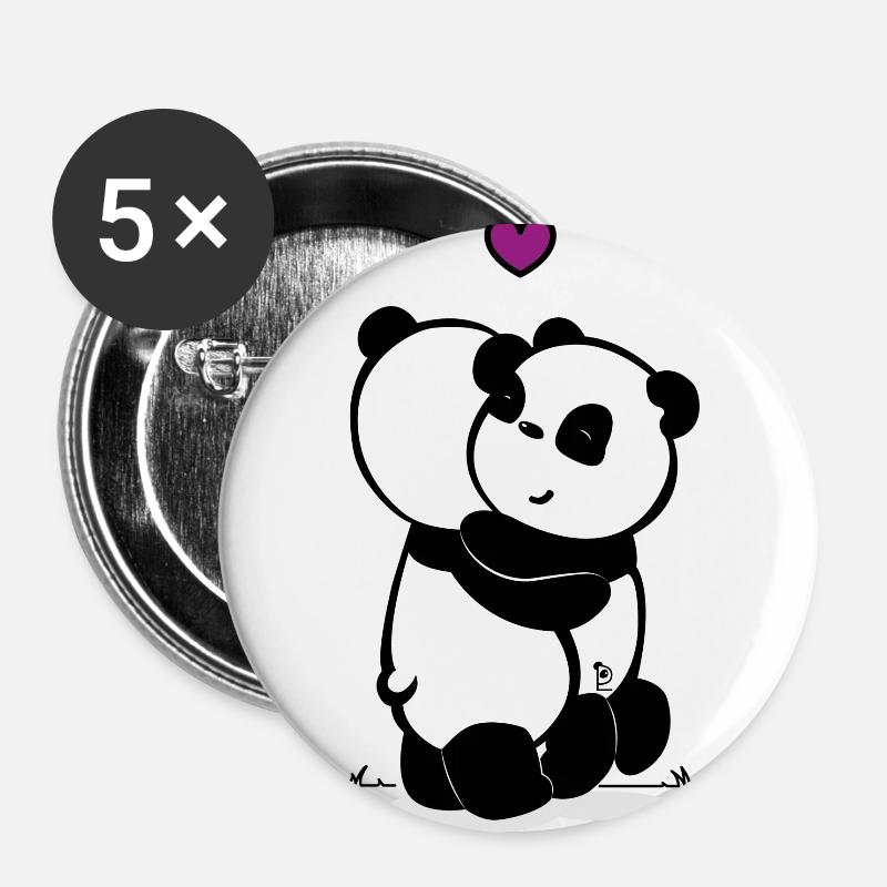 Panda Love - Buttons large 2.2''/56 mm (5-pack) - white