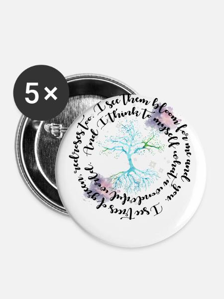 Hippie-Baum - Buttons groß 56 mm (5er Pack) - Weiß