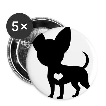 Chihuahua Hund Herzschlag Geschenk - Buttons groß 56 mm (5er Pack) - Weiß - Vorne