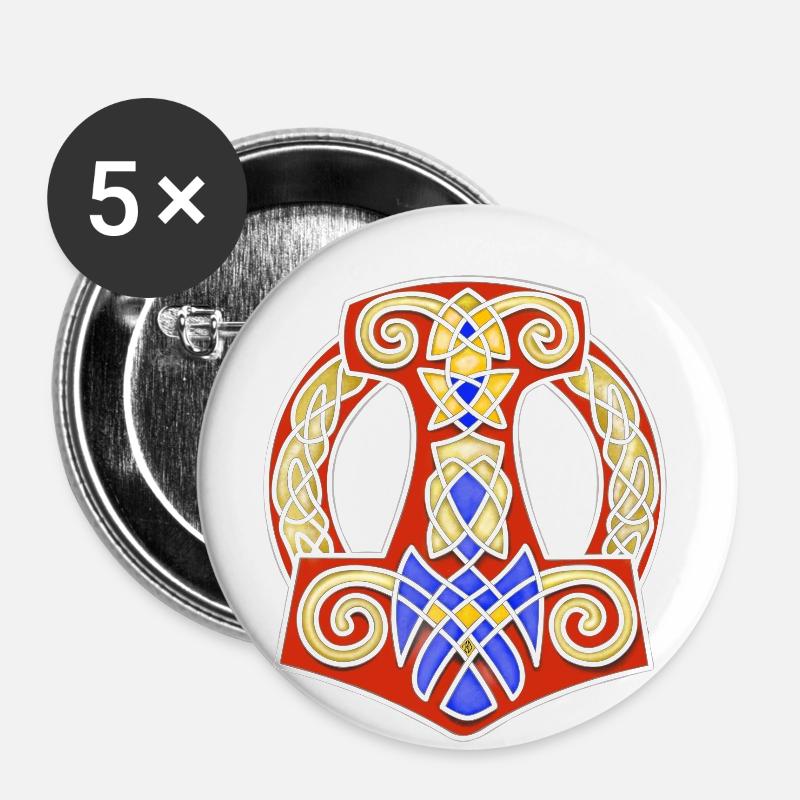 Thor's Hammer Mjölnir - Buttons large 2.2''/56 mm (5-pack) - white