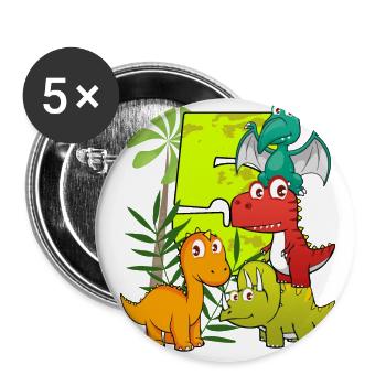 5 Jahre alt Geburtstag Junge Fünf 5. Dino T-Rex - Buttons groß 56 mm (5er Pack) - Weiß - Vorne